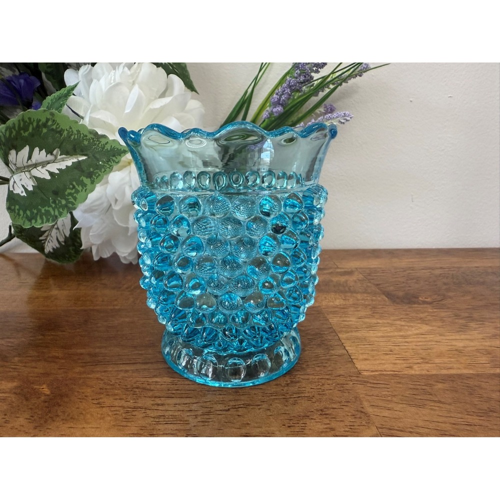 Vintage EAPG‎ Doyle Spiked Hobnail Teal Blue Glass Spooner Vase